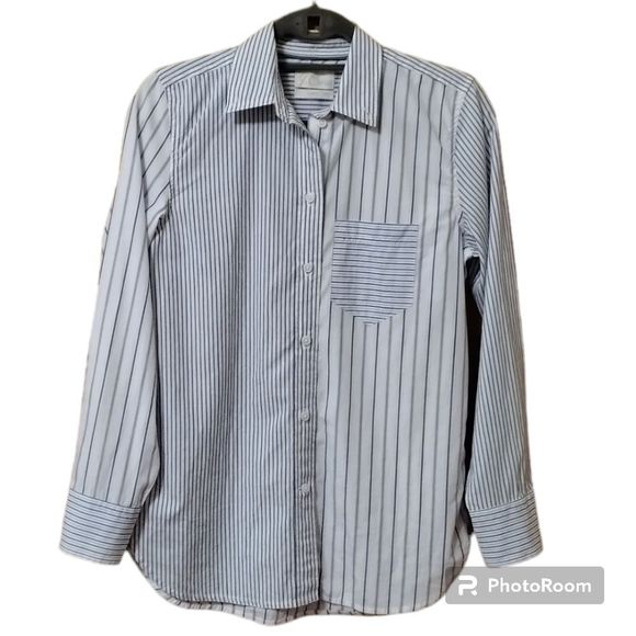 J. Crew Tops - J Crew Classic Fit Washed Cotton Poplin Button Down Shirt Blue Mixed Stripe Sz M